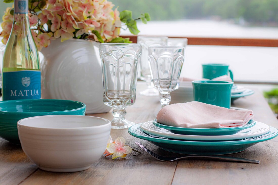 Turquoise and White Place Setting 